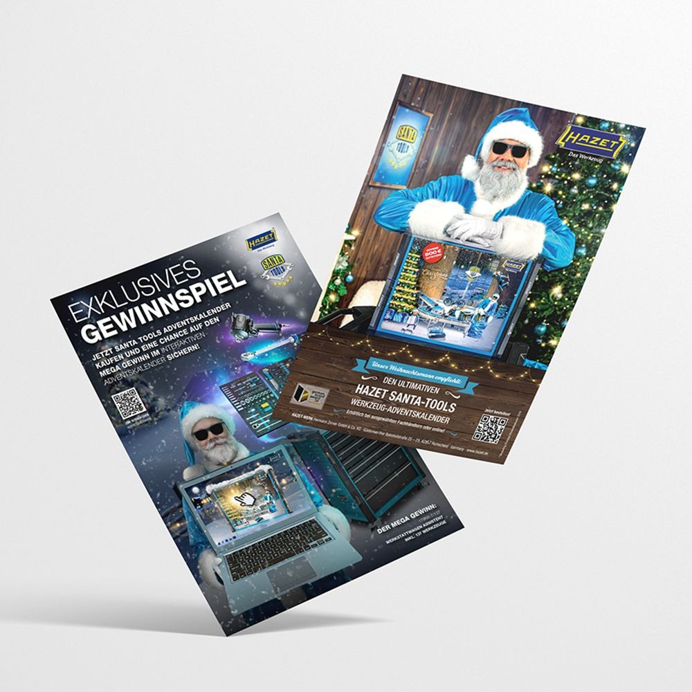Zwei dynamisch angeordnete Flyer zu einer Weihnachtskampagne