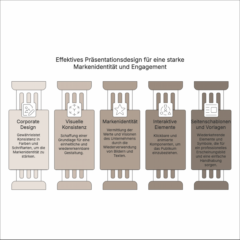 Effektives Präsentationsdesign für eine starke Markenidentität und Engagement bei Unternehmenspräsentationen.
